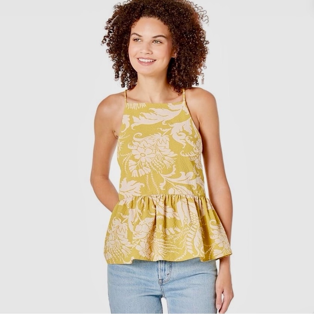 Ted Baker Yellow Floral Mahbel Printed PeplumTank Top Size US large/Ted 4 NWT